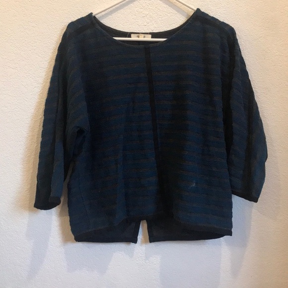 Madewell / teal terry striped top with zip back - Picture 1 of 4